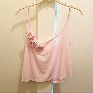 Anthropologie Floral Appliqué Pink Ribbed Camisole‎ Tank Top - NWT Flawed